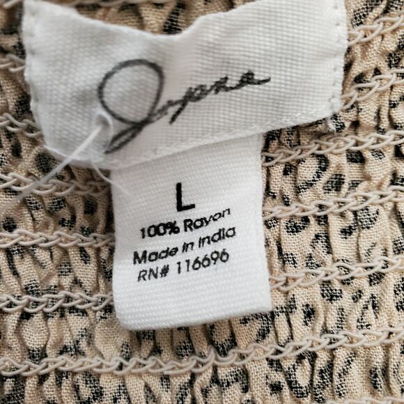 Japna Large Dress Button Down Pockets Leopard Cheetah Smocked Spaghetti Straps - Picture 4 of 6